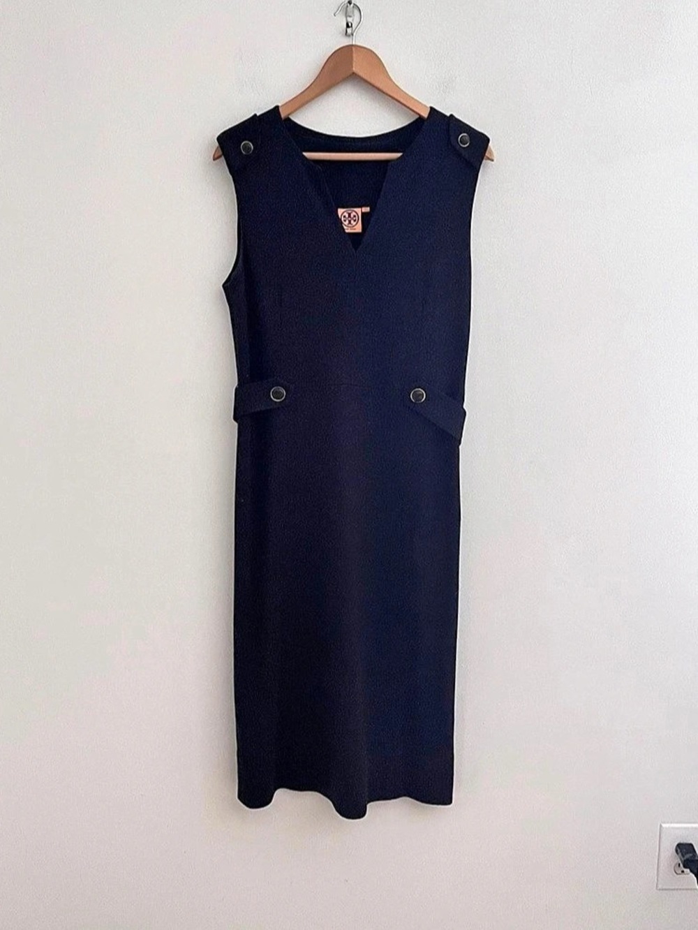 Tory Burch Declan Wool Sheath Dress Black Size Large V-Neck